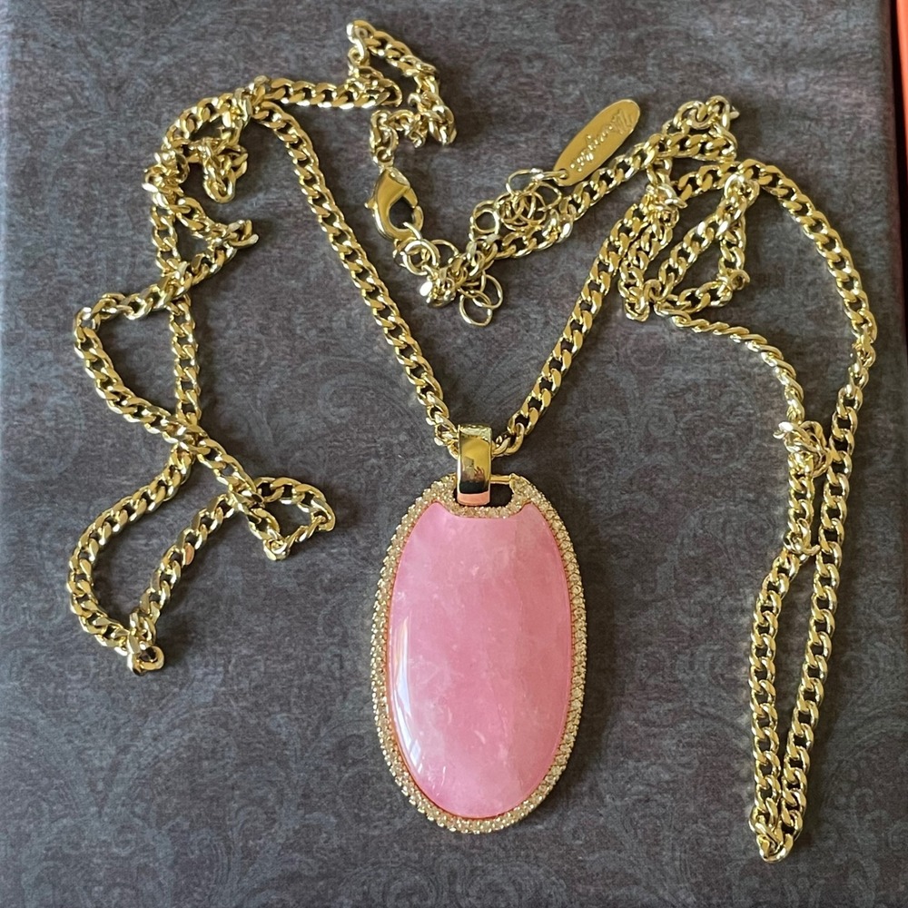 Montana West by Wrangler 14K Gold Plated Pink Rose Quartz Pendant Necklace NIB